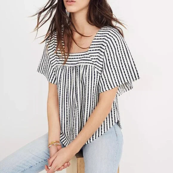 Madewell Butterfly‎ Top Womens Sz Small Isley Stripe Black White Square Neck - Picture 13 of 13